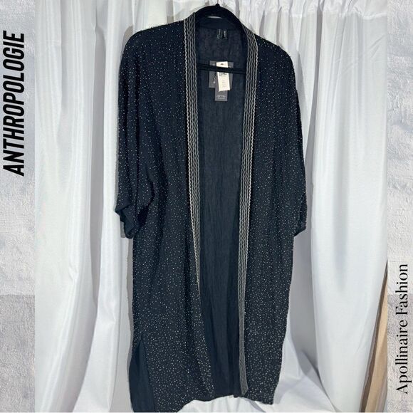 ANTHROPOLOGIE BY BLANK THE ARTIS BEADED KIMONO IN BLACK NWT OS - Picture 7 of 10
